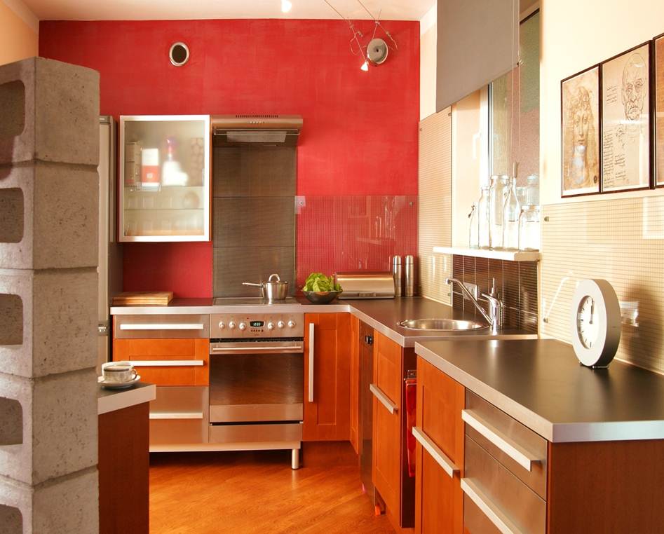 A Stainless Steel Kitchen Countertop Or Stainless Steel Backsplash